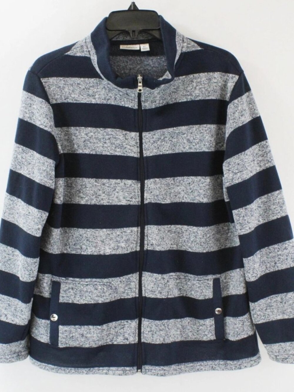 Croft & Barrow Women's XL Blue Gray Striped Zip-Up Jacket